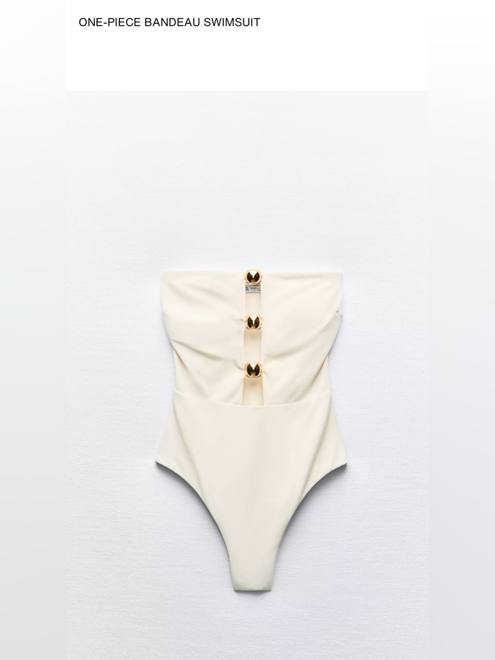 Zara Cream Strapless One-Piece Swimsuit with Gold Ring Details